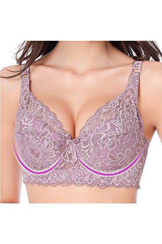 VamJump Women Sexy Full Lace Sheer Padded Underwire Plus Size Push Up Bra