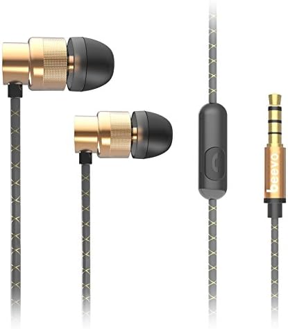 Wackolee Best In-ear Headphones Earbuds High Resolution Heavy Bass for Smart with Mic Android Cell Phones iPhone Samsung HTC LG Mp3 Mp4 Earphones (Gold)