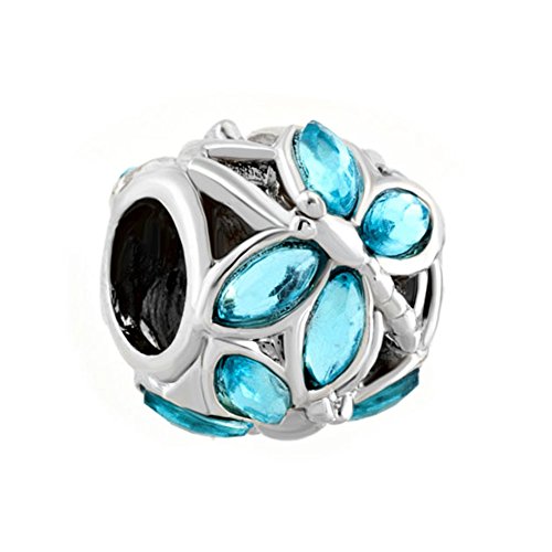 LovelyJewelry Blue Birthstone Crystal Dragonfly Lucky Charm Sale Cheap Beads Fit Pandora Jewelry Charms Bracelets