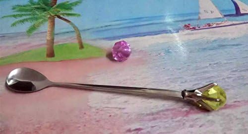 Luckyscarecrow Crystal Coffee Spoon Coffee Mixing Spoon Stainless Steel Cocktail Stirring Spoons Iced Tea Spoon, Long Handle Dinner Spoon Dessert Spoon, 7.9 Inch Elegant Gift (Yellow)