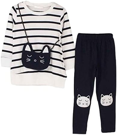 Little Girls Cute Cartoon Long Sleeve Sets 2-7 Striped Top Leggings S