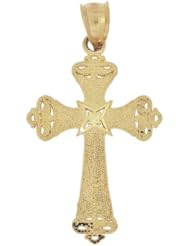 14k Yellow Gold, Cross Pendant Charm 18mm Wide
