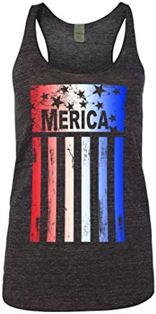 Merica USA Flag Red White and Blue Tank Top- Ombre Flag- Racerback Tanks (Large)