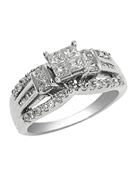 0.93 Ct Princess Diamond Fashion Invisible Solid 10K White Gold Ring Size 5-9