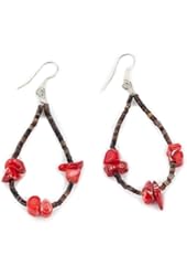 $90 Retail Tag Authentic Made by Charlene Little .925 Sterling Silver Dangle Natural Heishi Coral Hoop Native American Earrings