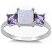 New Princess Cut White Australian Opal & Simulated Amethyst .925 Sterling Silver Ring Sizes 4-11