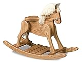 FireSkape Small Deluxe Amish Crafted Solid Oak Natural Finished Rocking Horse with White Mane