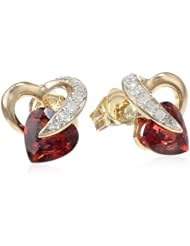 10k Yellow Gold Heart Garnet Diamond Earrings (0.08 cttw, I-J Color, I2-I3 Clarity)
