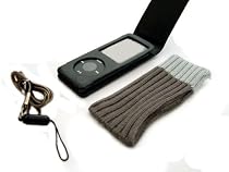 4G BLACK FLIP CASE & FREE GREY SOCK COVER FOR NEW APPLE iPOD NANO 4TH GENERATION + EXCLUSIVE NEW BLACK NECK STRAP