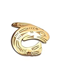 14K Yellow Gold Northwest Coast Native American Killer Whale LG Pendant. Made in USA.