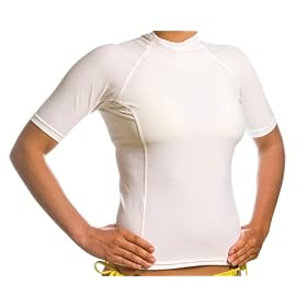 Beach Depot UPF 50+ Women's Short Sleeve Rash Guard Shirt - White