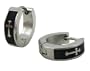 Stainless Steel Cross on Black Ear Huggie Hoop Earrings
