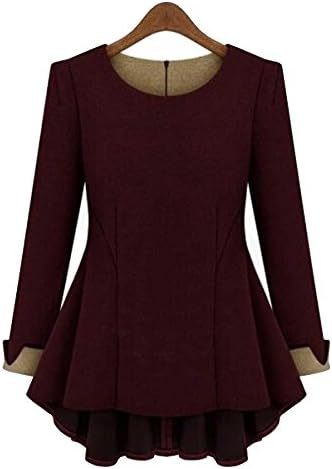Women's Plus Long Sleeve Shell Top with Peplum Red 4XL