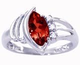 14K Yellow or White Gold Marquis Gemstone and Diamond Ring-Garnet-full, half sizes from 5-8.5