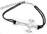 Sterling Silver Gothic Cross Bracelet on Braided Black Cord