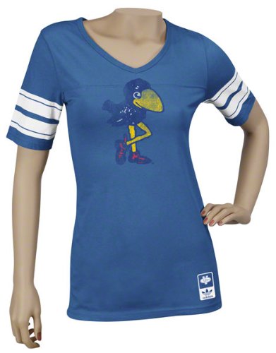 Kansas Jayhawks Women's Blue adidas Originals Vintage Mascot Football Jersey T-Shirt
