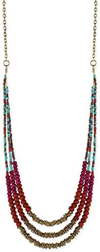 Tribal Style Beaded Fashion Necklace with Lobster Clasp - Adjustable -18 to 20 In.