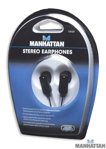 41ir8ZMBD5L Lightweight Stereo Earphones, Earbud Black   Manhattan 176187