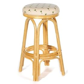 Click here to buy Carmen Indoor Rattan 30 Swivel Bar Stool in Natural Finish Fabric: Banana Bay Chili by Hospitality Rattan.