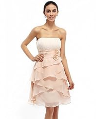 A-line Strapless Floral Print Ruched Lace Chiffon Knee Length Short Natural   Waistline  Dress