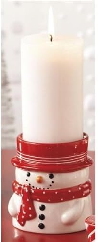 Colonial Candle Snowman Pillar Candle Holder Gift Set with Peppermint 3x6 Candle
