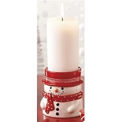 Colonial Candle Snowman Pillar Candle Holder Gift Set with Peppermint 3x6 Candle