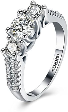 Robotsky Diamonds Solid 18K White Gold Engagement Wedding Ring (8)