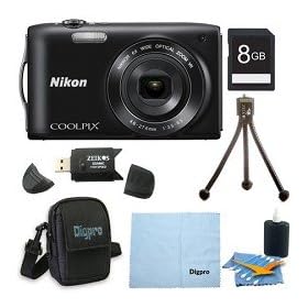 Nikon COOLPIX S3300 16MP 6x Opt Zoom 2.7 LCD 8GB Black Bundle
