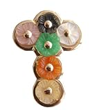Multi-Colored Jade and Mother Of Pearl Cross Bouquet Pendant, 14k Gold