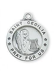 5/8" Solid .925 Sterling Silver Small Feminine St. Saint Cecilia Comes With 18" Chain In Gift Box Patron St. Saint Medal Pendant Necklace Gift New Jewelry Charm