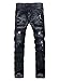 PHISOCKAT Men's Zipper Deco Stretch Jeans with Broken Hole 29 Black
