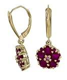 10K Yellow Gold Pink Sapphire and Ruby Flower Earrings