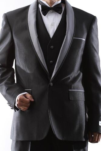 Men's Single Breasted One Button Black 3 Pcs Vested Tuxedo Slim Fit
