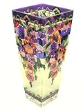 Amia 10-Inch Tall Hand-Painted Glass Vase Featuring Pansy Flowers