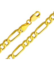 14K Yellow Gold 5.3mm Figaro 3+1 Chain Bracelet with Lobster Claw Clasp - 7.5" Inches