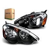 2002-2004 Acura RSX DEPO JDM Black Headlights (amber reflector) by Depo