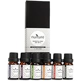 Nurture Essential Oil Gift Set: Lavender, Tea Tree, Eucalyptus, Lemongrass, Sweet Orange, Peppermint (Six 100% Organic Oils)