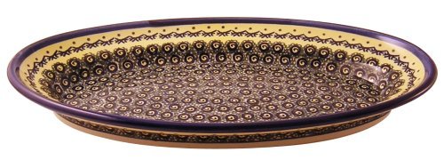 Bunzlauer Polish Pottery Deep Oval Platter, Yellow with Blue and Green