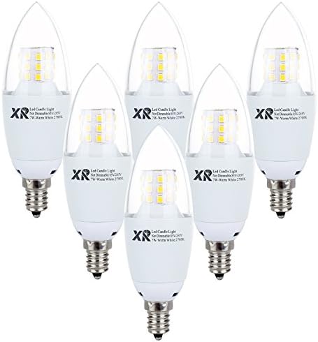 XinRui Lighting Not Dimmable 7 Watt B35 E12 Base LED Candle Light Bulb,Warm White 2700K,60W Incandescent Replacement, 360 Omni-direction Candelabra, Pack of 6 units