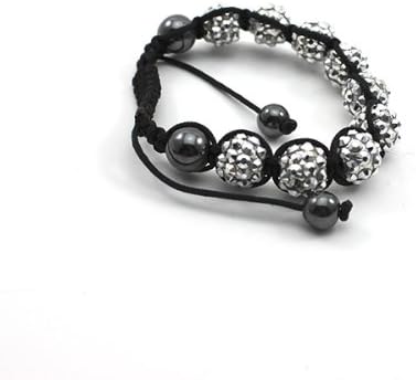HuaYang Adjustable Resin Hematite Beads Bling Balls Weaved Braclet Bangle(White)