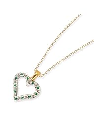 Sterling Silver & Gold-plated Diamond & Emerald 18in Heart Necklace.Wt-0.01ct
