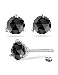 1/4 (0.21-0.27) Cts of 2.50-3.00 mm AAA Round Rose Cut Black Diamond Stud Earrings in 14K White Gold