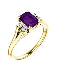 14K Yellow Gold 7.00x5.00mm Emerald Cut Chatham Created Alexandrite and Diamond Ring -- LIFETIME WARRANTY