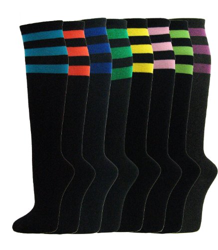 Couver White Striped Knee High Fashion Casual Tube Cotton Socks (1 Pair)