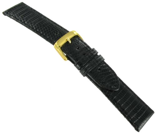 16mm Speidel Genuine Padded Stitched Lizard Black Watch Band Regular