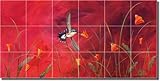 IMAGE OF Summer Reds by Susan Libby - Bird Floral Ceramic Tile Mural 12.75