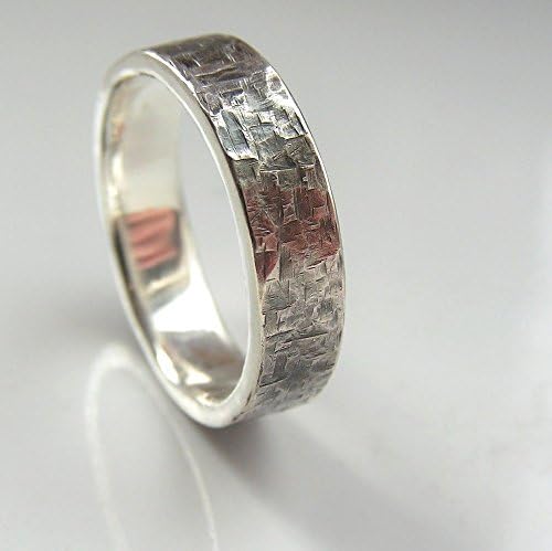 Rock Texture Ring - Sterling Silver Textured Hammered Men's Ring, Size 9