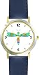 Multicolored No.3 Dragonfly or Dragon Fly - JP - WATCHBUDDY&reg; DELUXE TWO-TONE THEME WATCH - Arabic Numbers - Blue Leather Strap-Size-Women's Size-Small