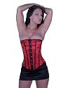 Gothic Red Satin Steel Boned Underbust Corset With Black Brocade Trim and back lacing LVG9192