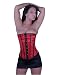 Apparel : Gothic Red Satin Steel Boned Underbust Corset With Black Brocade Trim and back lacing LVG9192
